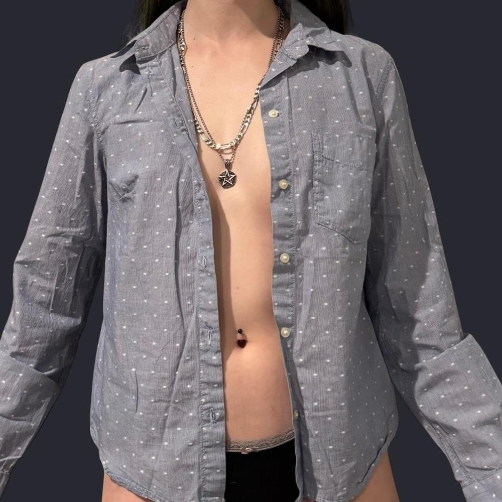 Vintage L.O.G.G. / Long Sleeve Button-up / Light Blue / Polka Dots / Size 6